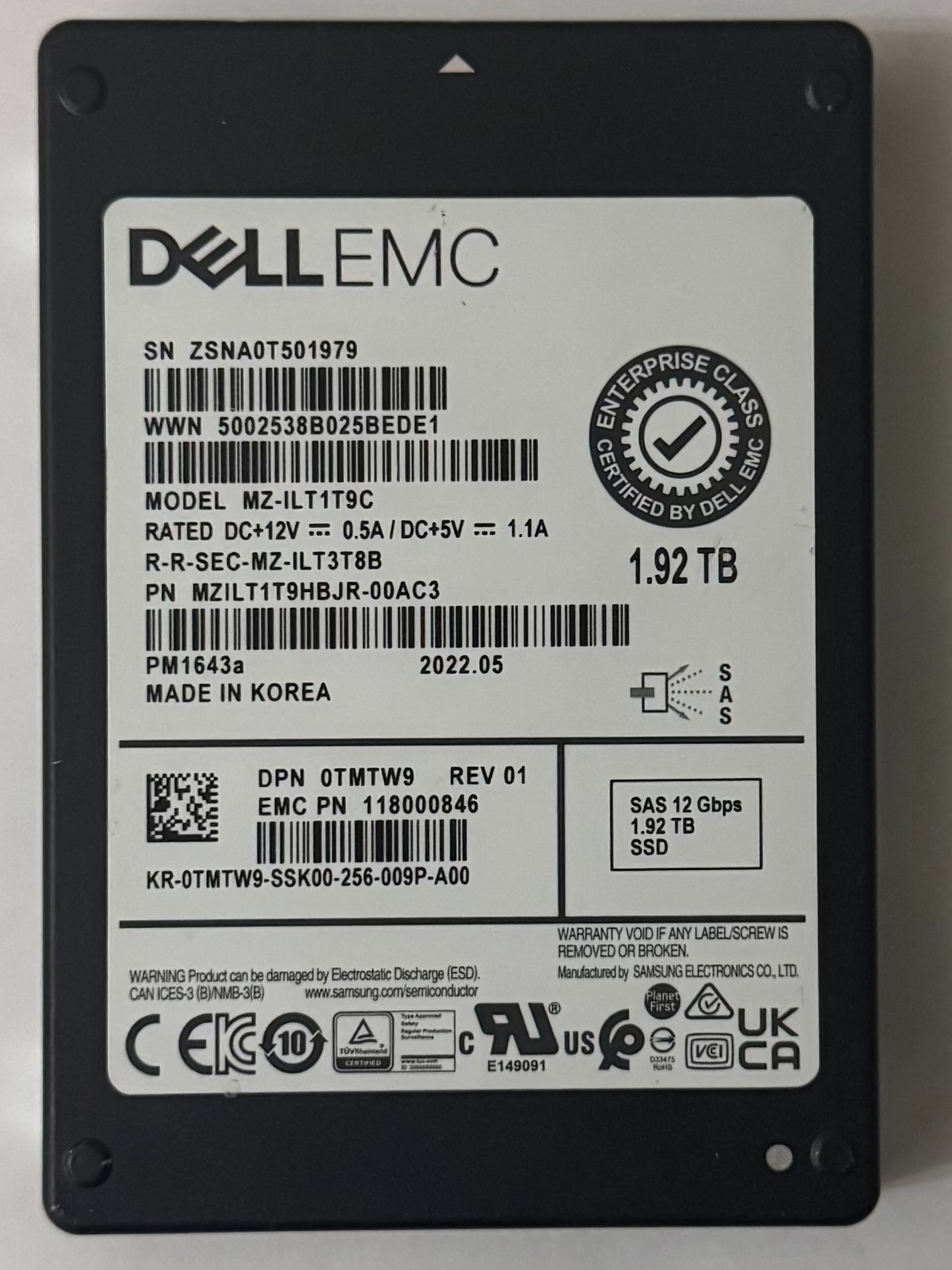 DISCOS SAS SSD DELL 1,92 TB MZ-ILT1T9C