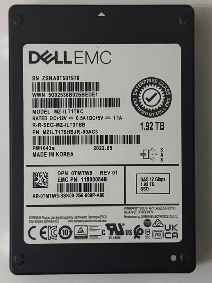 DISCOS SAS SSD DELL 1,92 TB MZ-ILT1T9C